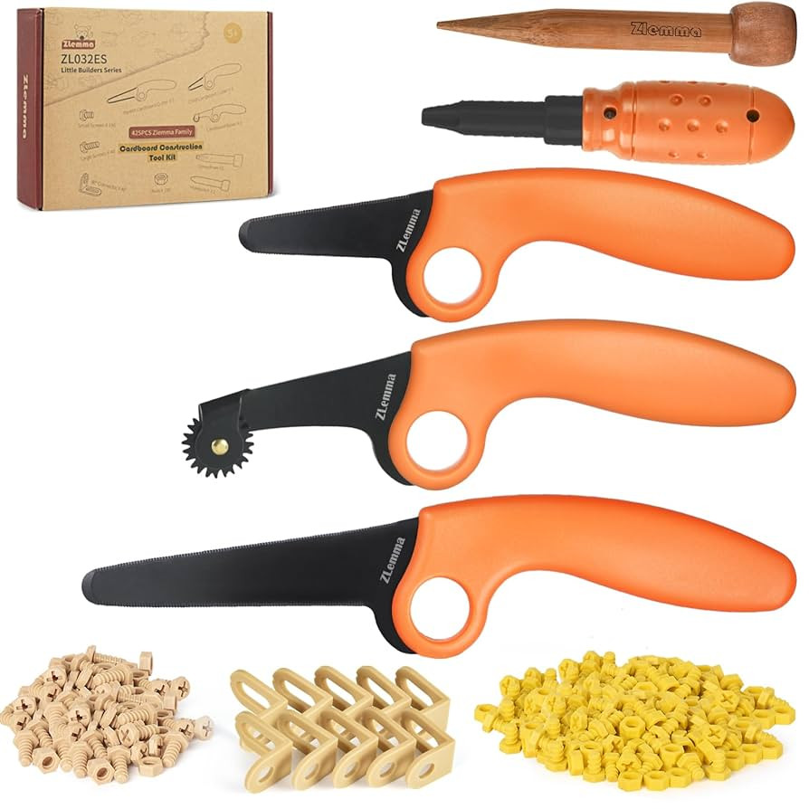 Cardboard Construction Kit - 425 PCS Kids Building Set with Safe Serrated Cutter, Crease Roller, ... | Amazon (US)