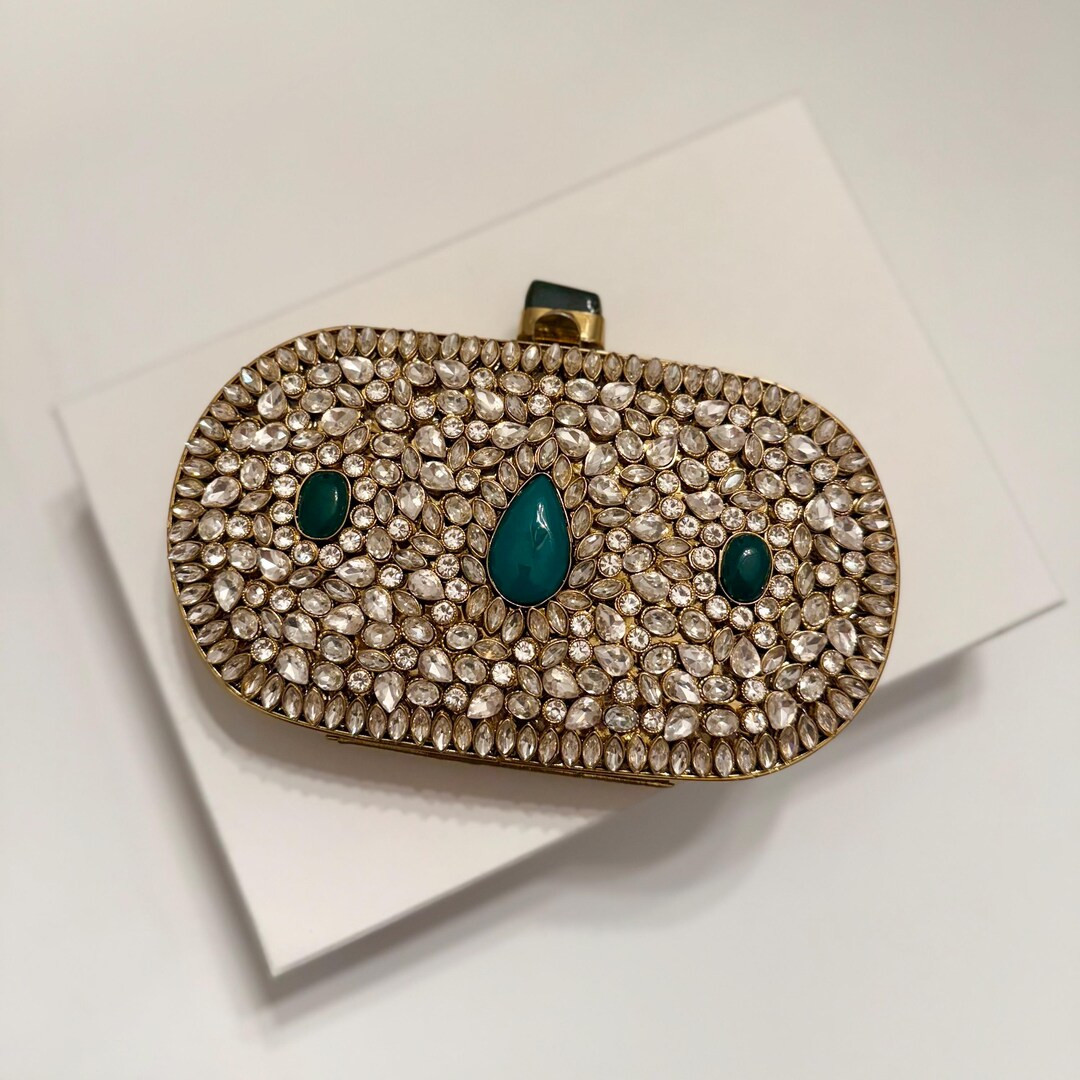 Emerald Green Kundan Bridal Clutch Wristlet Evening Bag Gift for Her Wedding Day Clutch Shoulder ... | Etsy (US)