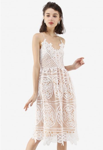 Moonlit Night Cross Back Crochet Cami Dress | Chicwish
