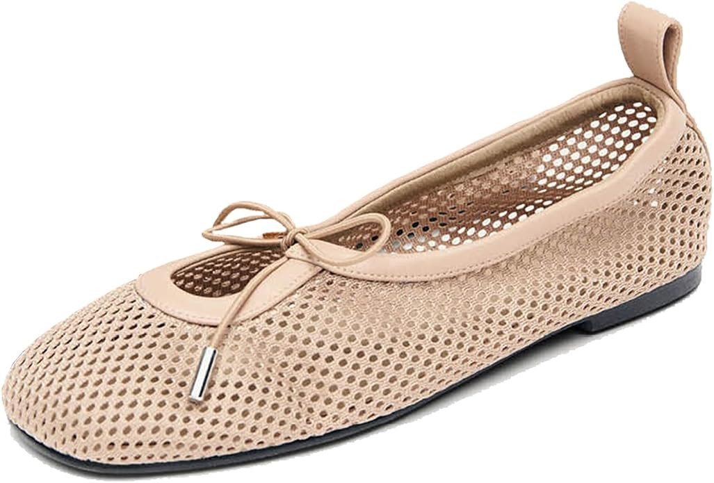 Womens Bow Ballet Flats Cute Square Toe Lace Up Bow Mary Jane Flats Slip On Casual Mary Ballerina... | Amazon (US)