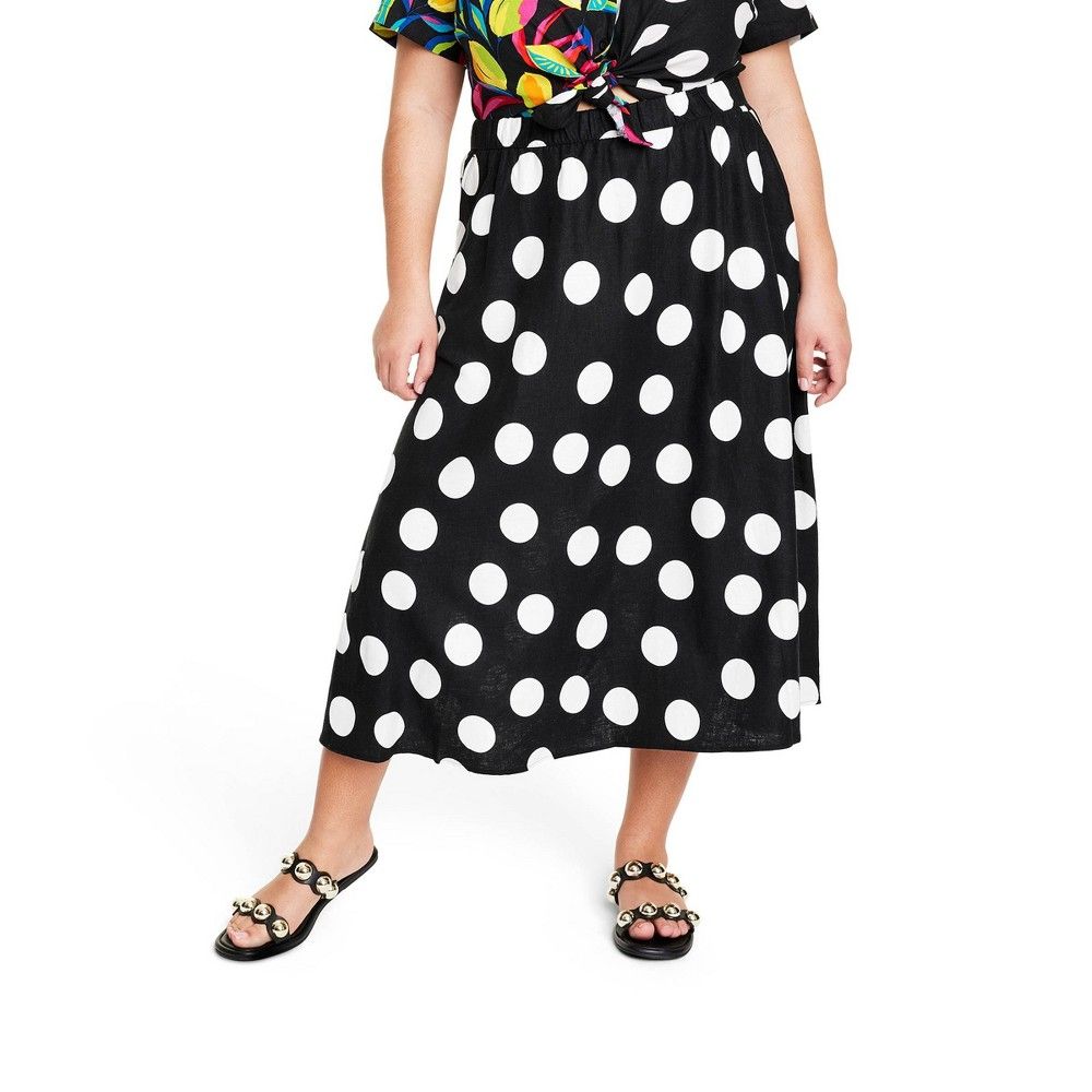 Women's Plus Size Polka Dot Midi Skirt - Tabitha Brown for Target Black/White 3X | Target