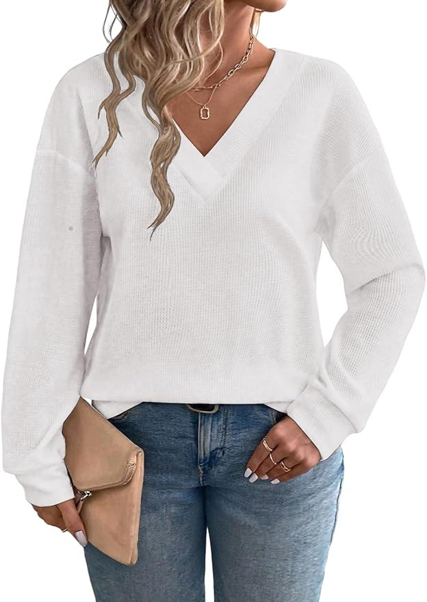 Eytino Plus Size for Women V Neck Long Sleeve Tee Shirts Loose Casual 2025 Fashion Outfits Clothe... | Amazon (US)