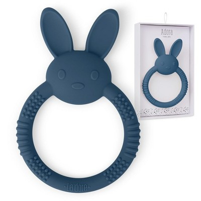Silicone Baby Bunny Teething Toys - Cute Animal Shaped Teething Relief for 0-6 Months, Easy to Clean Teether Ring - Newborn Essentials (Denim) | Target