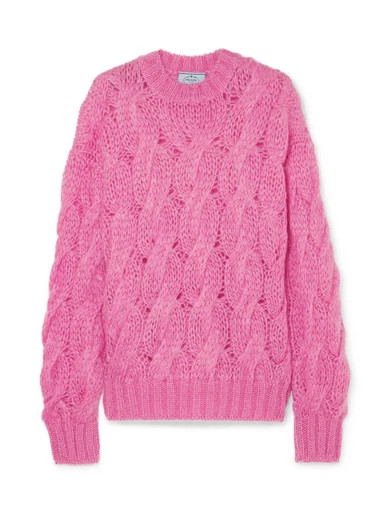 Prada - Cable-knit Mohair-blend Sweater - Pink | NET-A-PORTER (UK & EU)