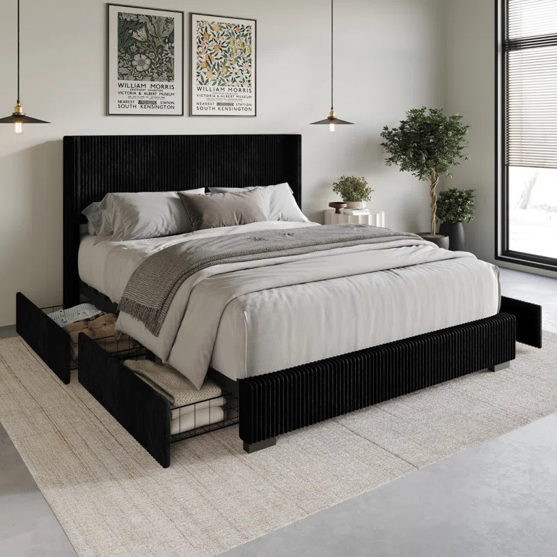 Antania Upholstered Wingback Storage Bed | Wayfair North America