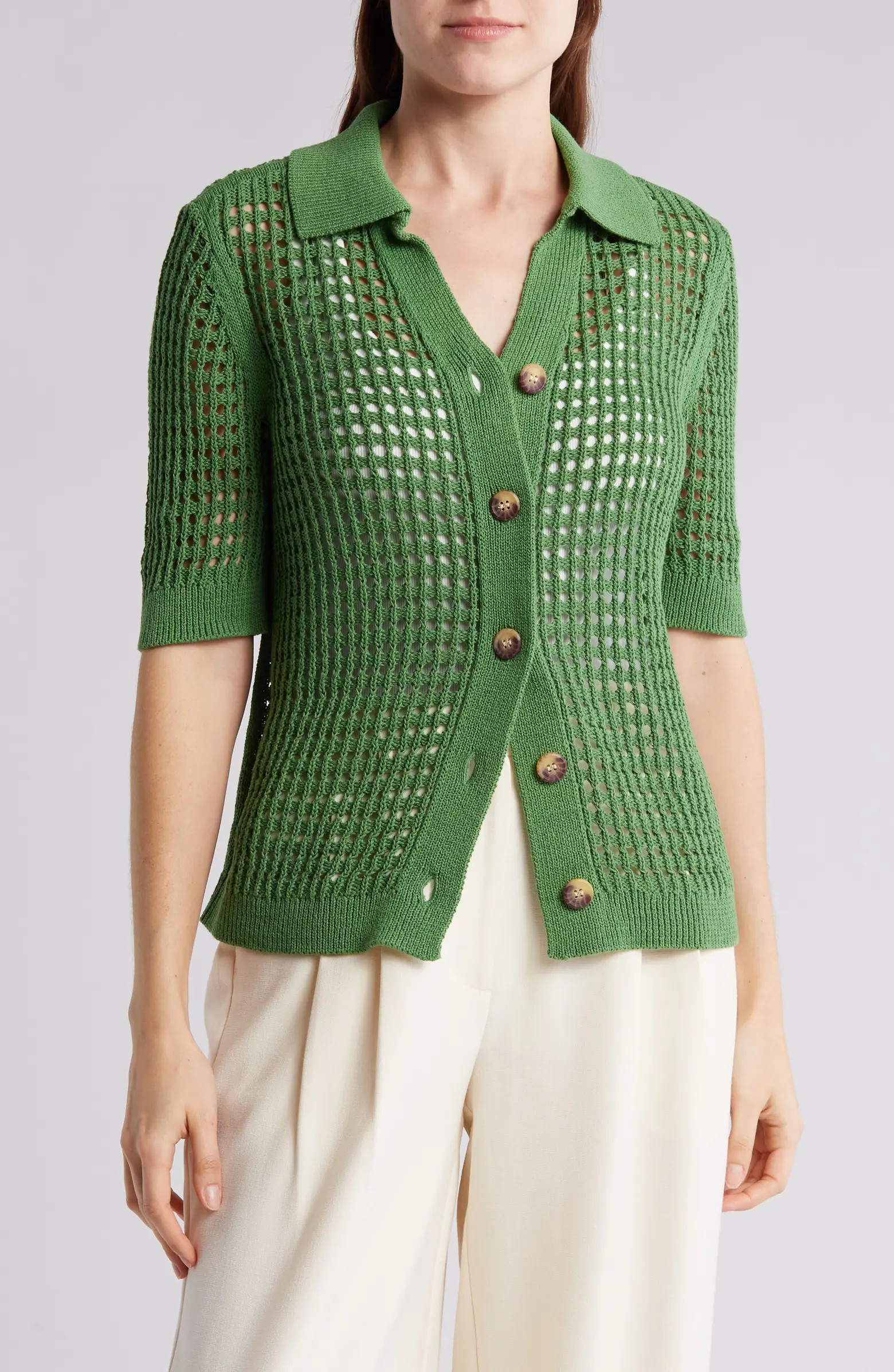 Crochet Short Sleeve Button-Up Sweater | Nordstrom Rack