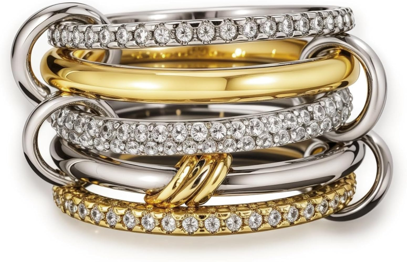 Statement Rings for Women, 18k Gold Plated Stackable Cubic Zirconia Rings, Silver Gold Multi Ring... | Amazon (US)