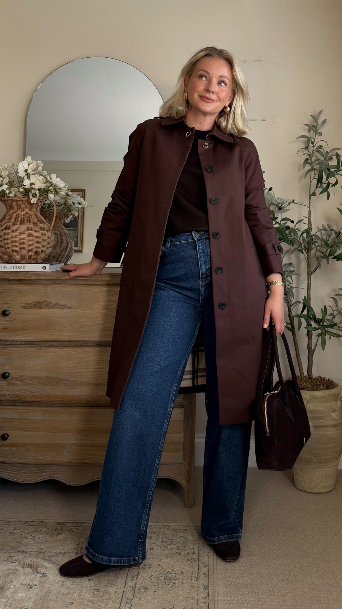 Wearing brown trench coat size 10, brown t-shirt size S, wide denim jeans size 12, Mary Jane’s size 4 and brown suede shoulder bag🤎

#LTKuk #LTKautumn