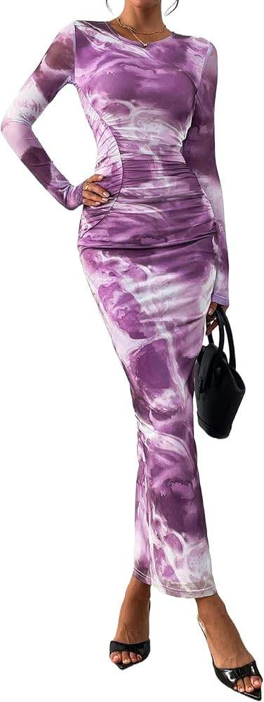 PRETTYGARDEN Wedding Guest Dresses for Women Spring Long Sleeve Ruched Bodycon Floral Mesh Cockta... | Amazon (US)