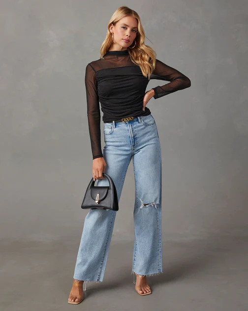Bring The Edge Mesh Long Sleeve Top - Black | VICI