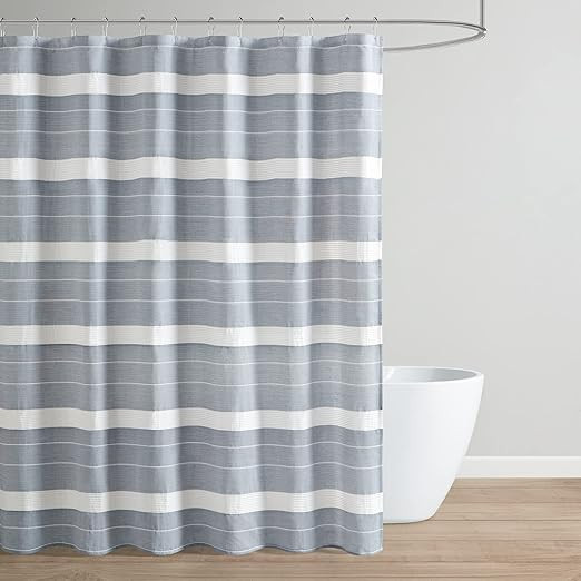 Martha stewart Adrien Farmhouse Shower Curtain, Neutral Color Striped Design with Pleated Accent,... | Amazon (US)