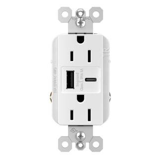 radiant 15 Amp 125-Volt Decorator Duplex Outlet with 6.0 Amp Type A/C USB, White | The Home Depot