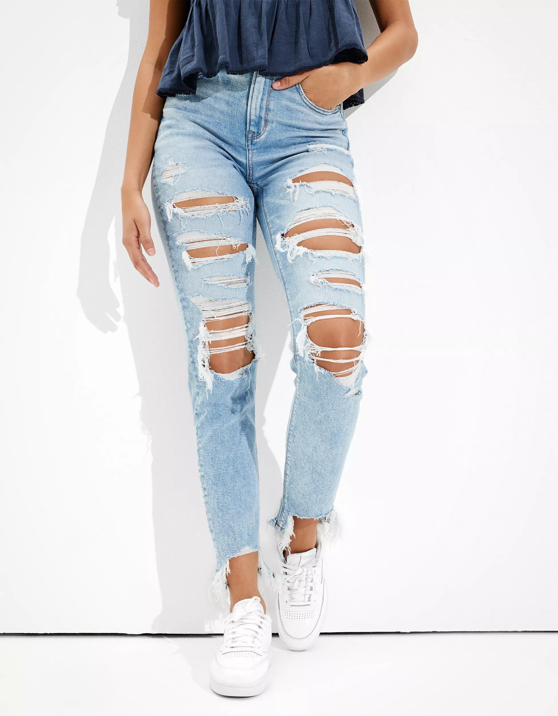 AE Stretch Ripped Mom Jean | American Eagle Outfitters (US & CA)