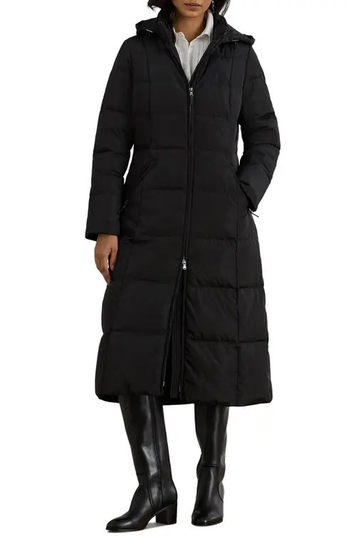 Lauren Ralph Lauren Hooded Longline Puffer in Black at Nordstrom, Size X-Large | Nordstrom