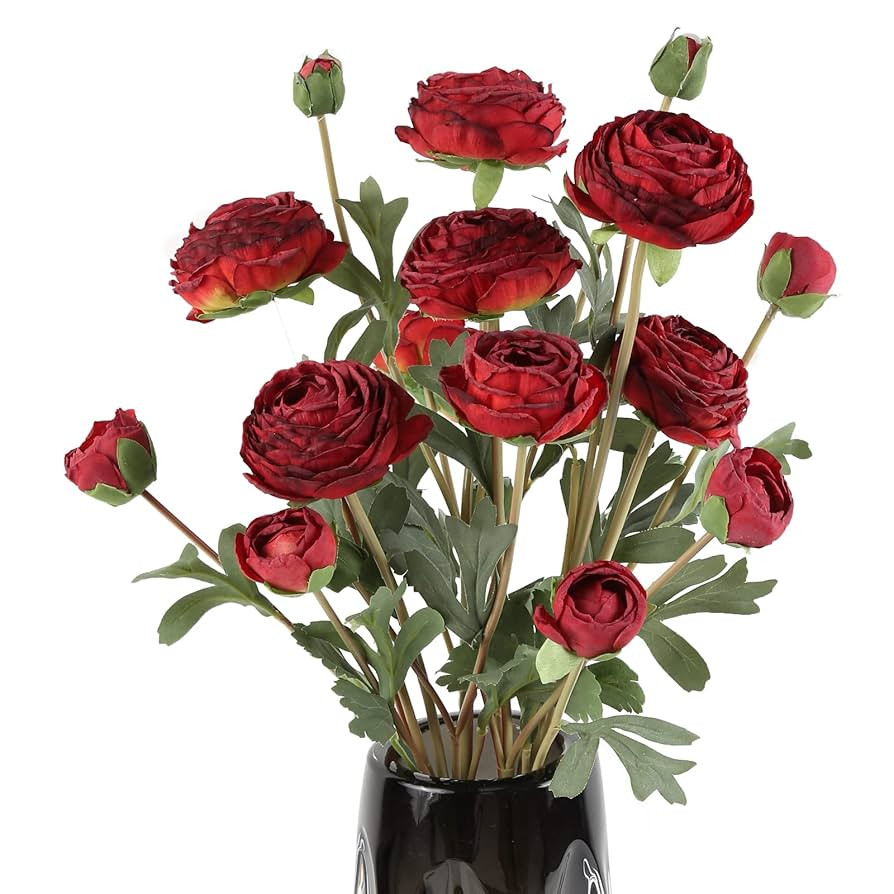 Ranunculus Artificial Flower,Silk Flowers Fake Persian Buttercup Flower 18 Heads Vintage Long Ste... | Amazon (US)