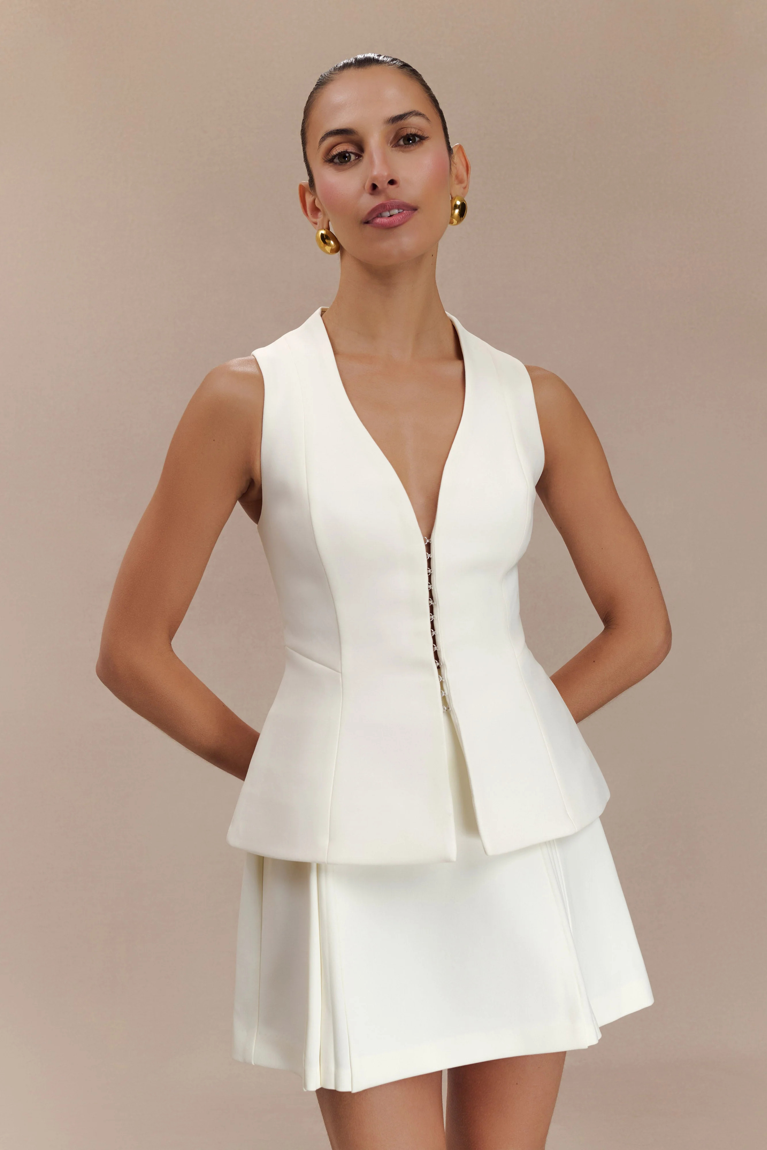 Melinda Structured Vest Top - Ivory | MESHKI US