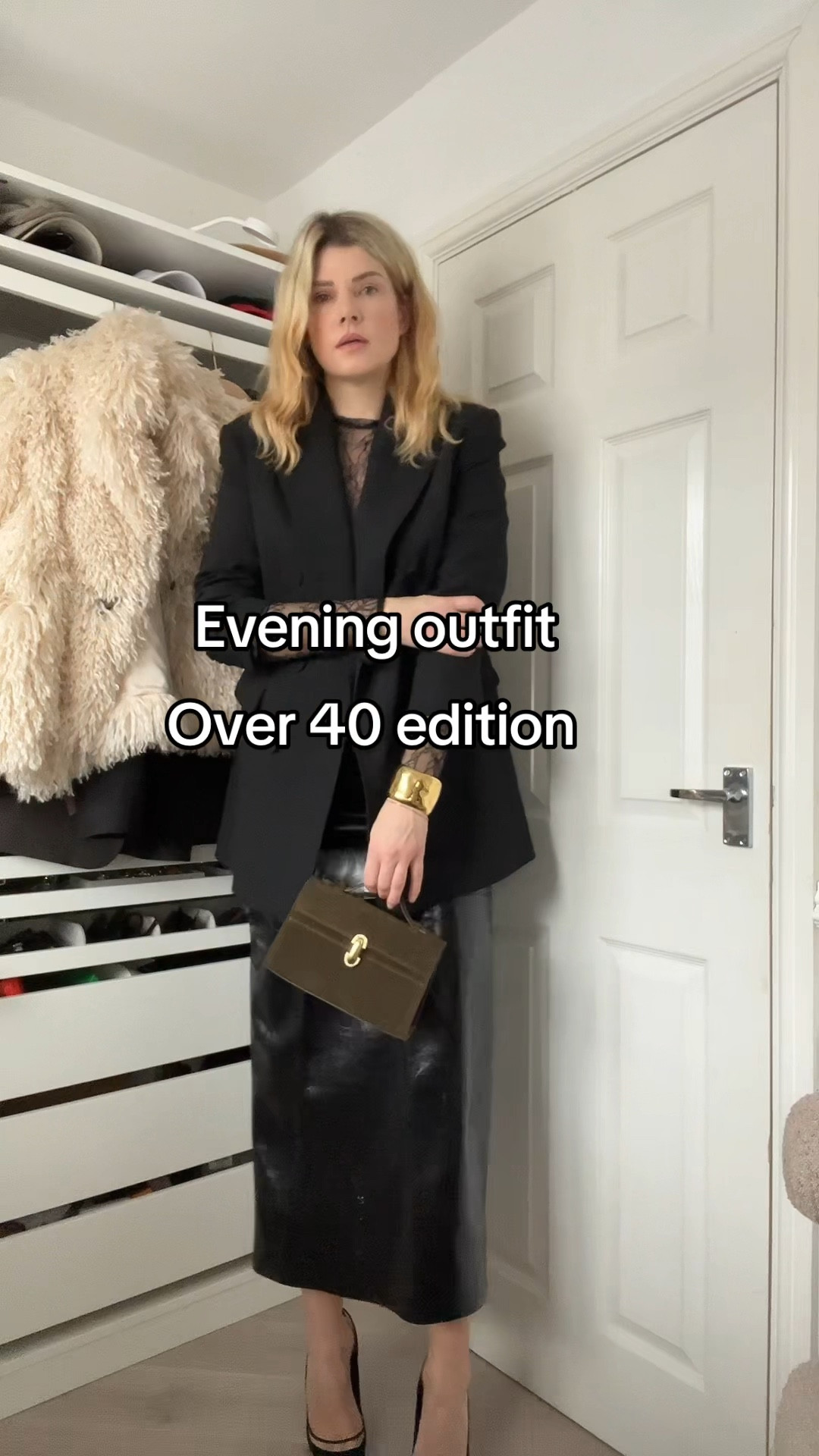 Evening outfit, Christmas party outfit, lace bodysuit, midi skirt, oversized blazer, savette bag 

#LTKuk #LTKstyletip #LTKCyberWeek