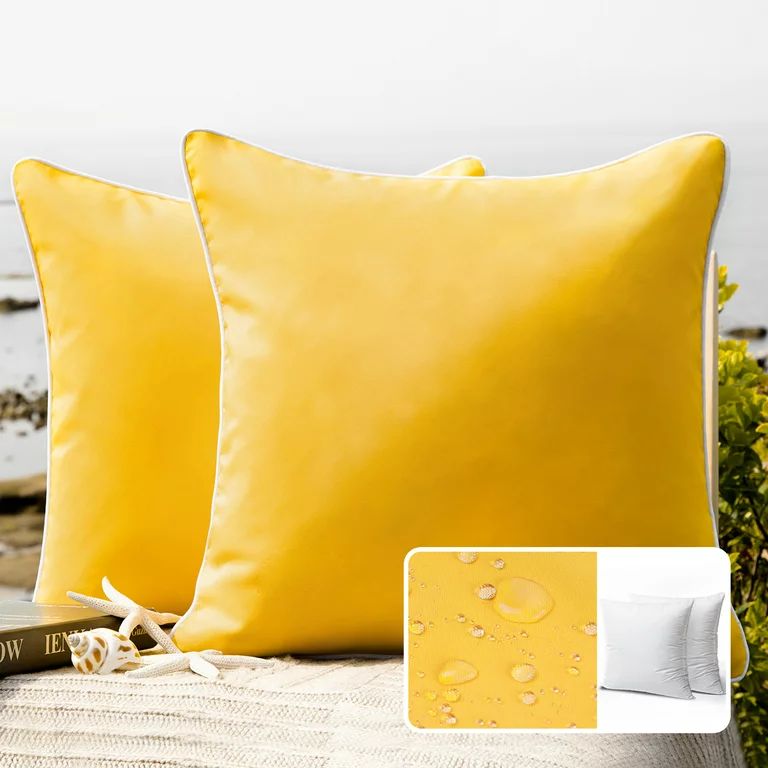 Phantoscope Outdoor Waterproof Decorative Throw Pillow for Patio, 20" x 20", Yellow, 2 Pack | Walmart (US)