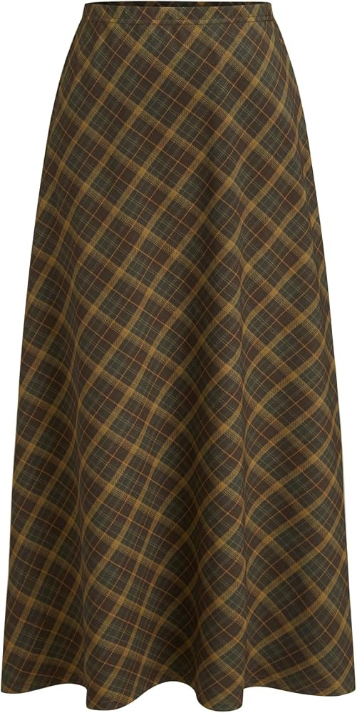 CIDER Womens Plaid Maxi Skirt A Line Pleated Gingham | Amazon (US)