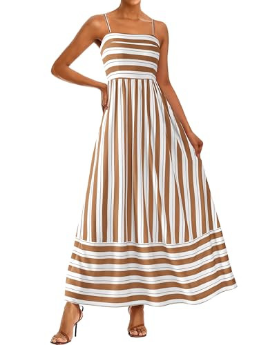 PRETTYGARDEN Women Summer Maxi Dresses 2026 Spaghetti Strap Boho Floral Striped Wedding Guest Bea... | Amazon (US)