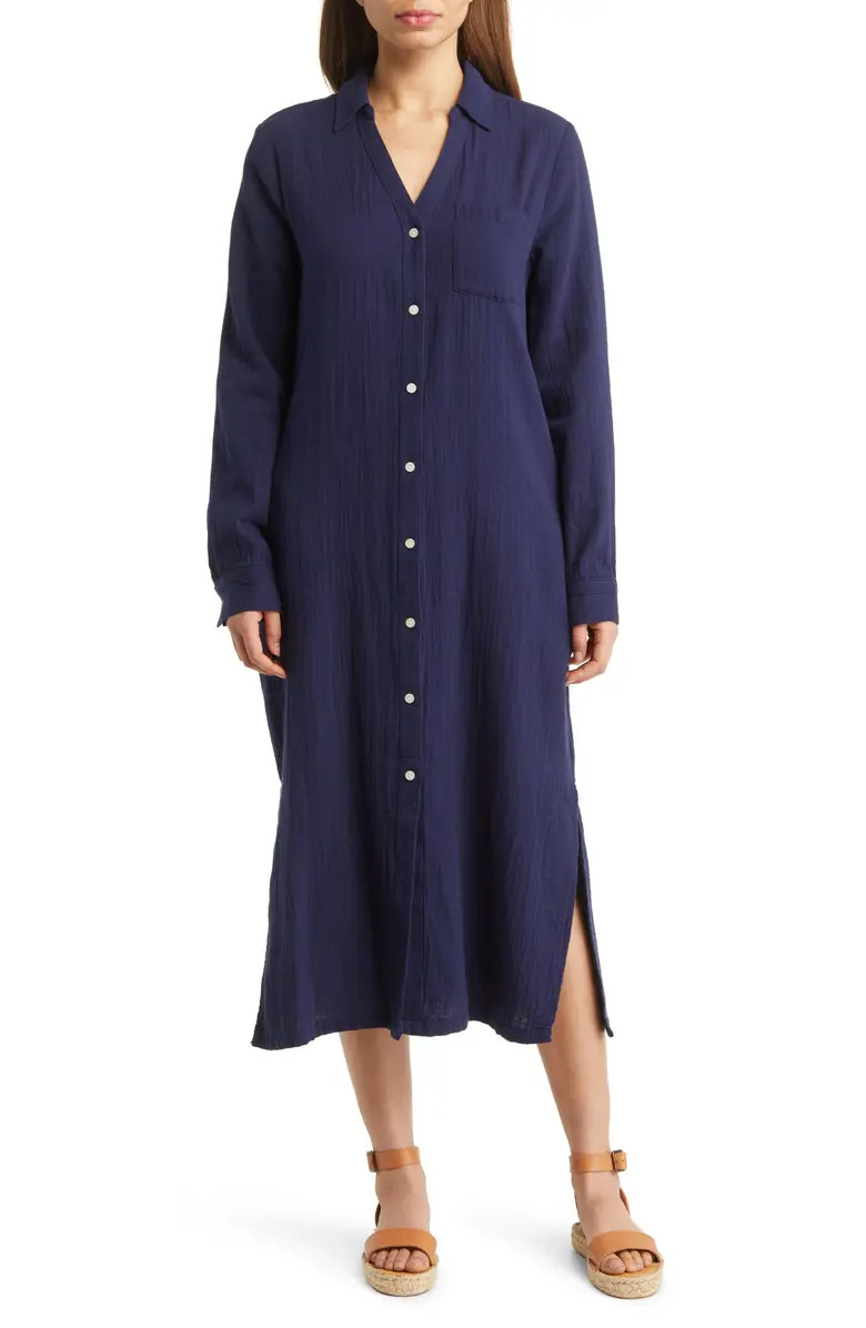 Cotton Gauze Long Sleeve Midi Shirtdress | Nordstrom
