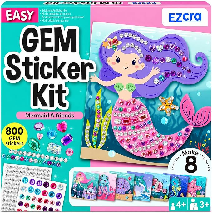 EZCRA Mermaid Gem Sticker Kit for Kids - 800 Stickers, 8 Underwater Themes | Diamond Art Stickers... | Amazon (US)