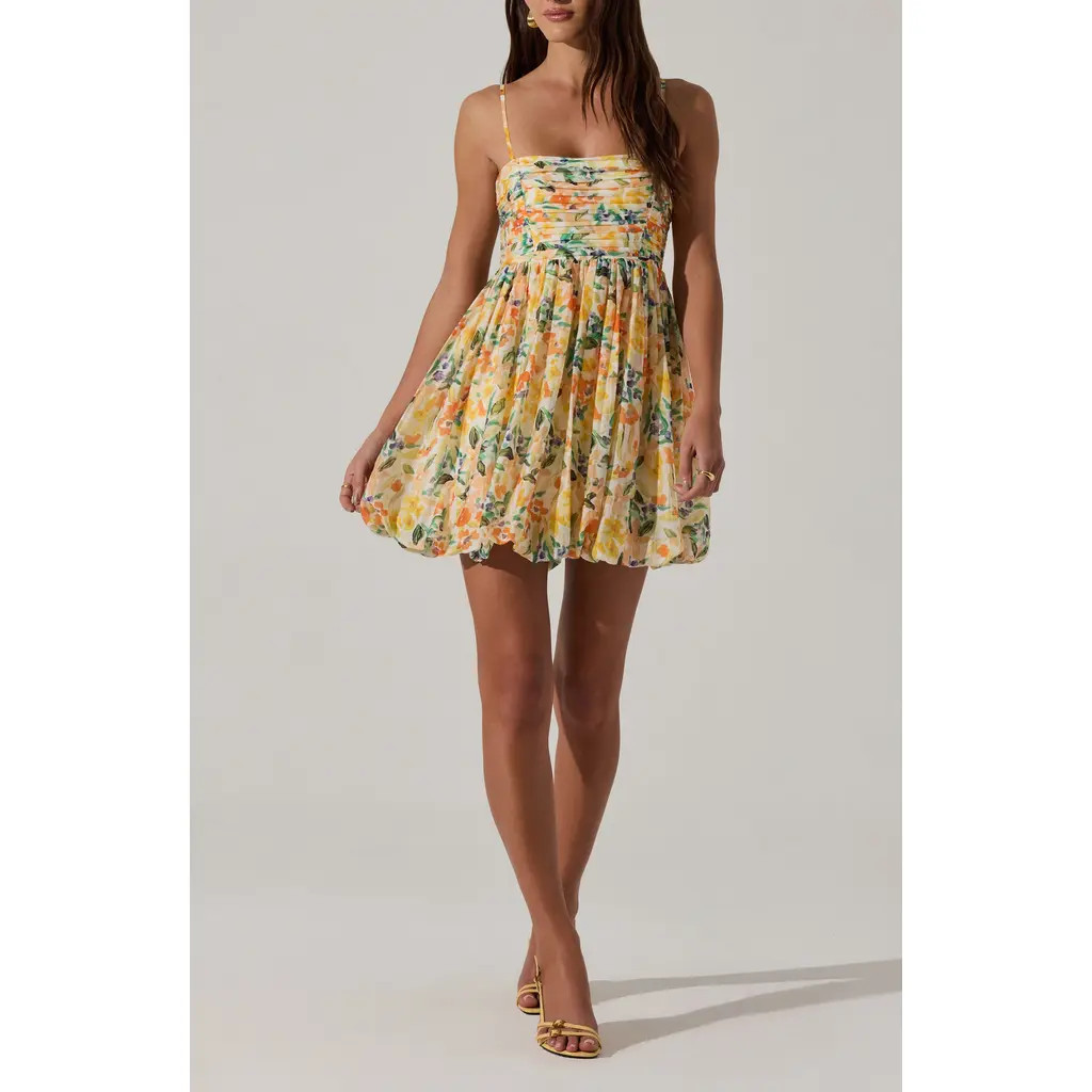 ASTR the Label Floral Bubble Hem Minidress in Orange Multi Floral at Nordstrom, Size Small | Nordstrom