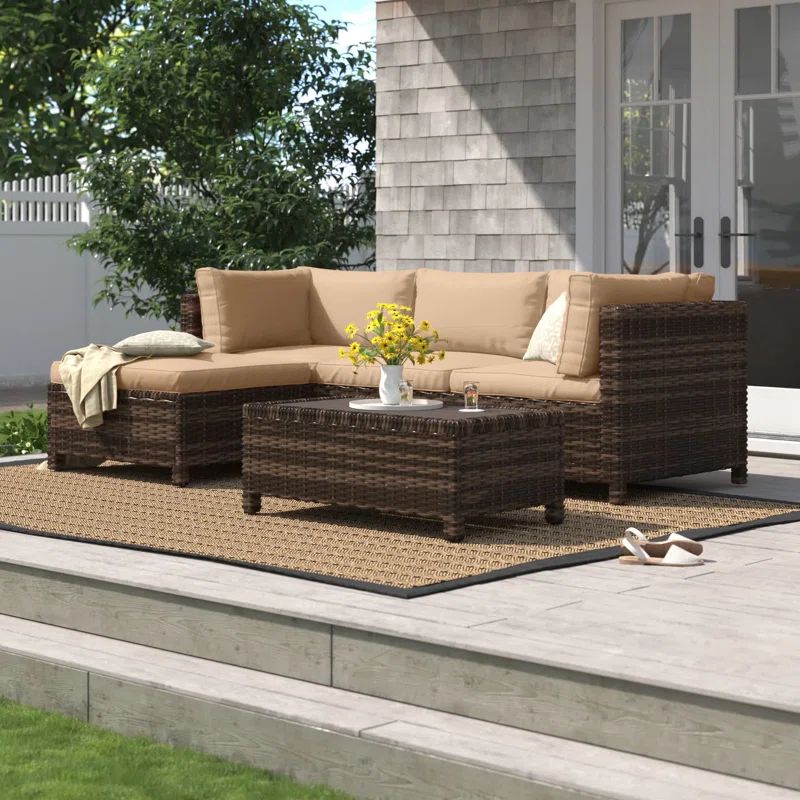 Katarina Polyethylene (PE) Wicker 3 - Person Seating Group with Cushions | Wayfair North America