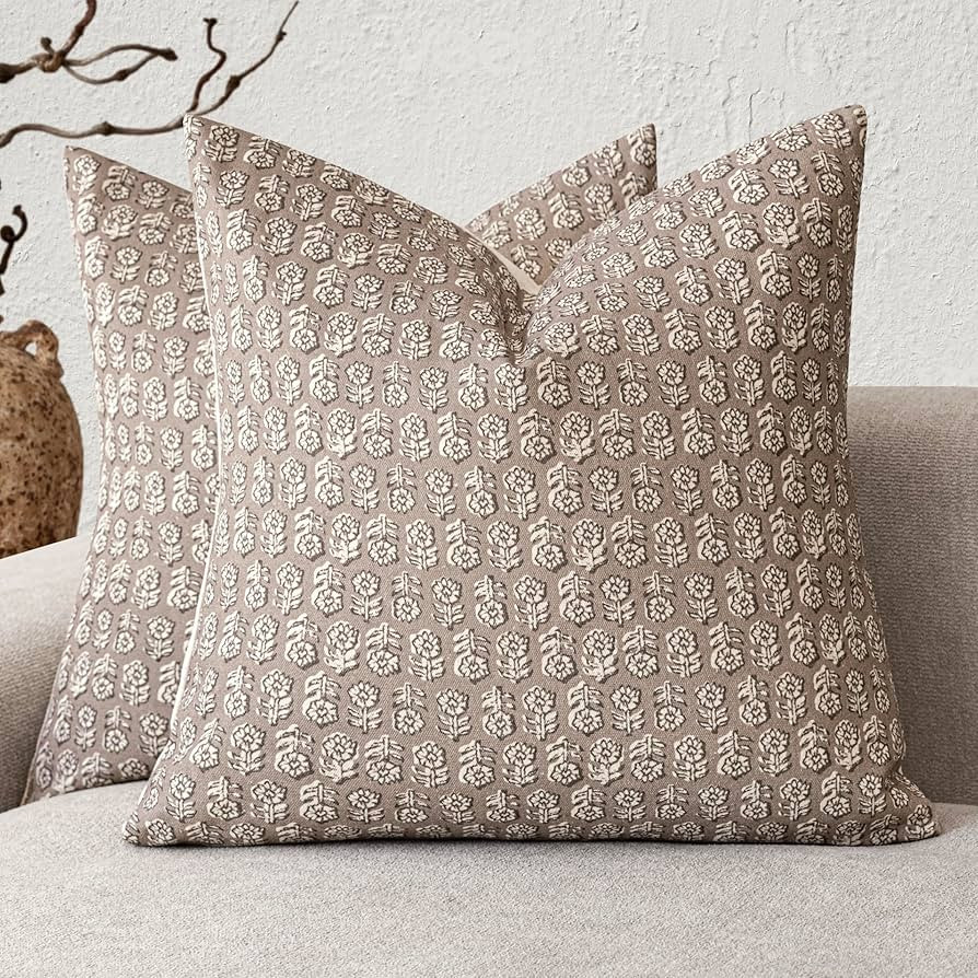 Foindtower Set of 2 Decorative Vintage Floral Print Throw Pillow Covers Neutral Modern Farmhouse ... | Amazon (US)