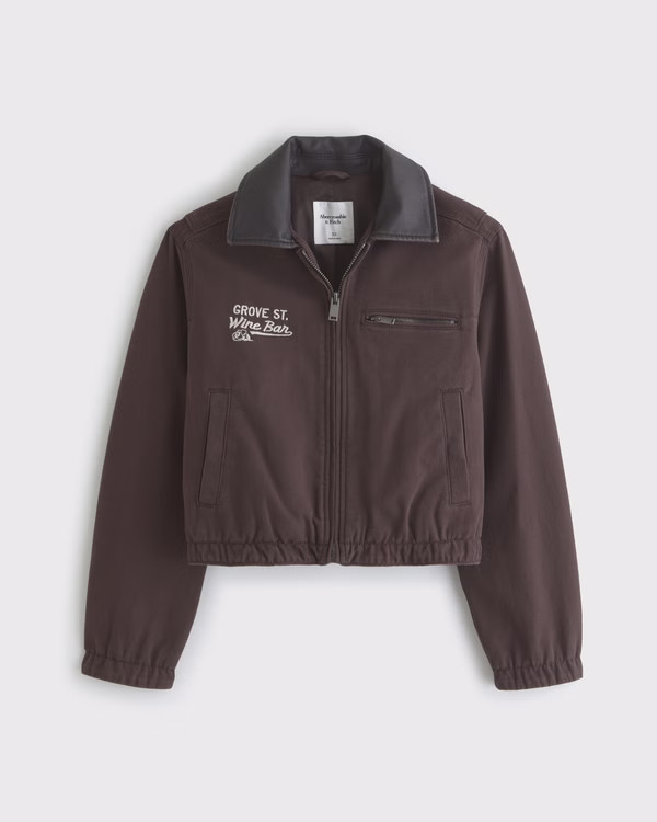 Cropped Twill Trucker Jacket | Abercrombie & Fitch (US)
