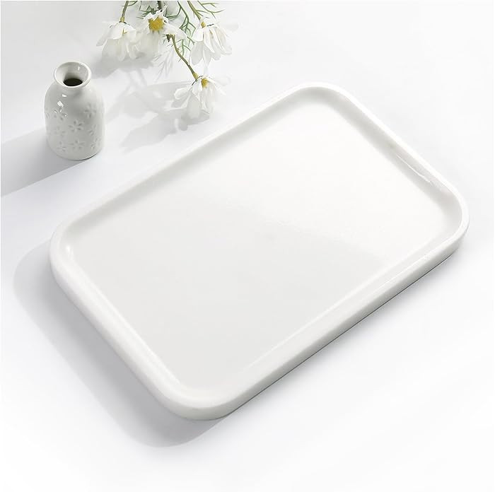 Yew & Tulip Natural Marble Vanity Tray, 12"x 8"x 0.7" Glossy White Serving Tray for Bathroom, Kit... | Amazon (US)
