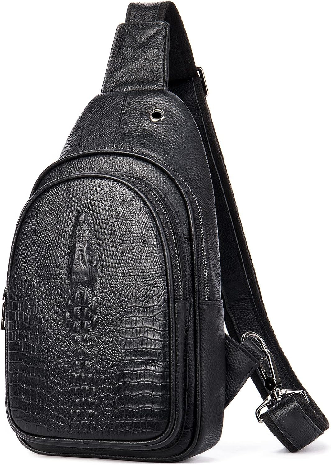 Crocodile Leather Sling Bag with Leather Strap, 3 Zipper Crossbody Shoulder Bags for Travel Hike ... | Amazon (US)