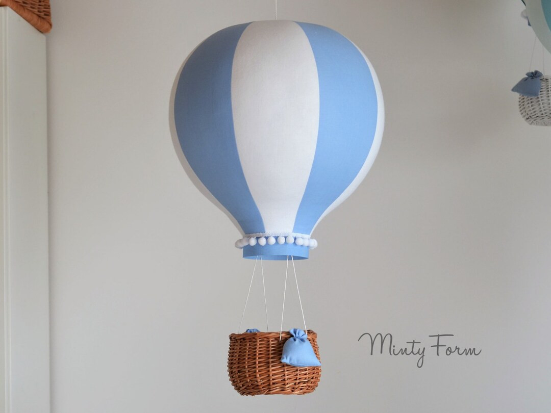 BIG Hot Air Balloon with wicker basket - decor for travel theme nursery, baby shower, baptism, bi... | Etsy (US)