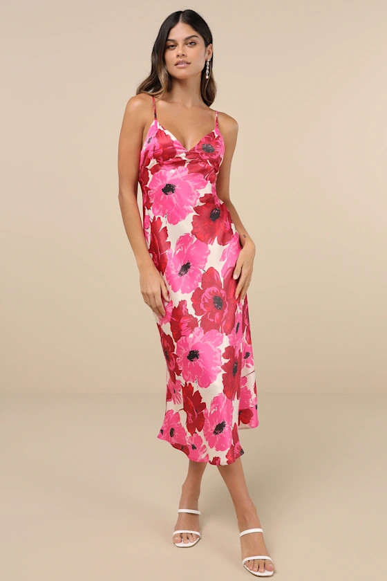 Adina White Multi Floral Sleeveless Slip Midi Dress | Lulus