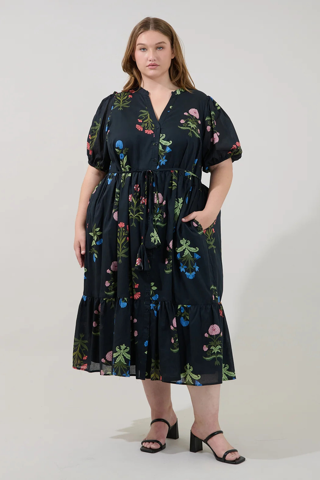 Beth Button Down Midi Dress Denory Floral Curve | Sugarlips