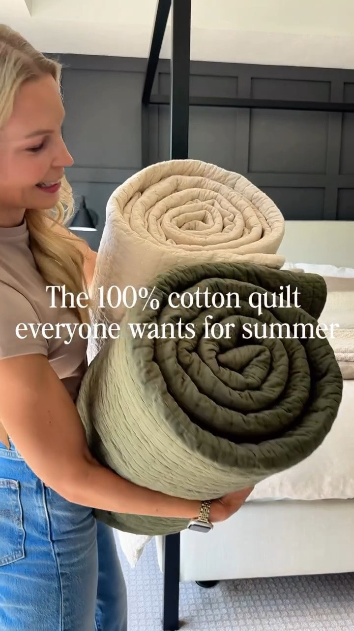 These 100% cotton quilts are lightweight, breathable, and so pretty layered on a bed. I love the pick-stitch detail because it gives that designer look, but still affordable for everyday summer bedding.

Perfect if you want something lighter for warmer nights without your bed feeling unfinished. Multiple color options, shown here are beige & olive. Also comes in a dusty blue.

#LTKSeasonal #LTKHome