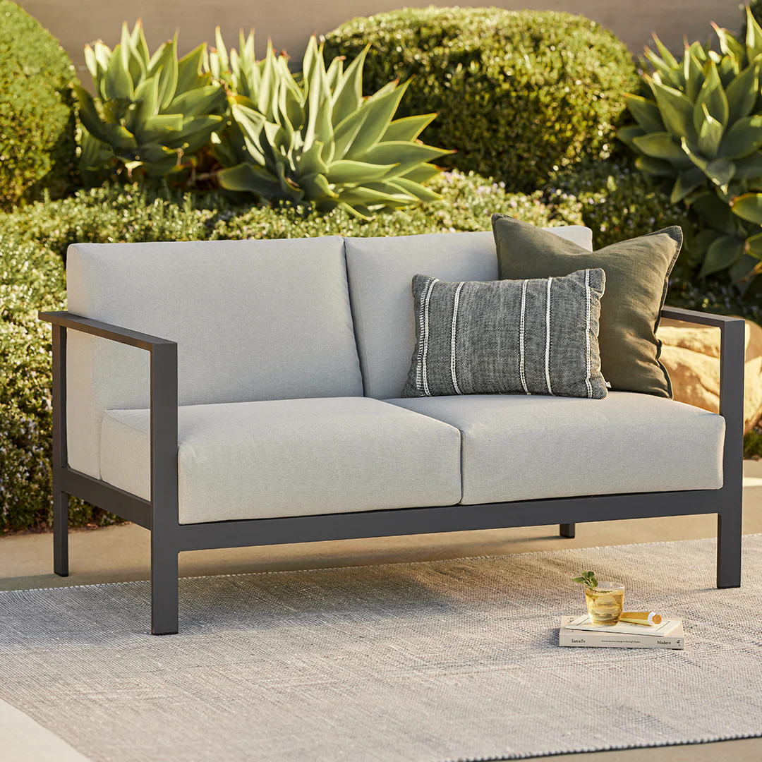 Burkel 57" Outdoor Loveseat - Cloudy Gray | Article