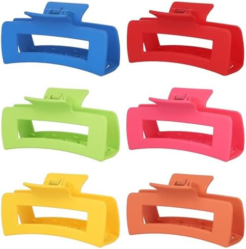 4 Inch Big Hair Claw Clips 6 Pcs Large Claw for Thick Hair Square Hair Clips for Women Rectangle ... | Amazon (US)