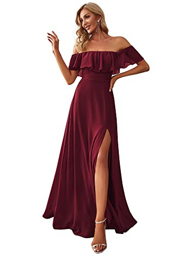 Ever-Pretty Women's Elegant Off The Shoulder Side Split High Waist Flowy Chiffon Maxi Bridesmaid ... | Amazon (US)