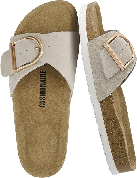 CUSHIONAIRE Leeds 100% Genuine Leather Suede Womens Sandals, Comfortable Slides for Women with Ad... | Amazon (US)