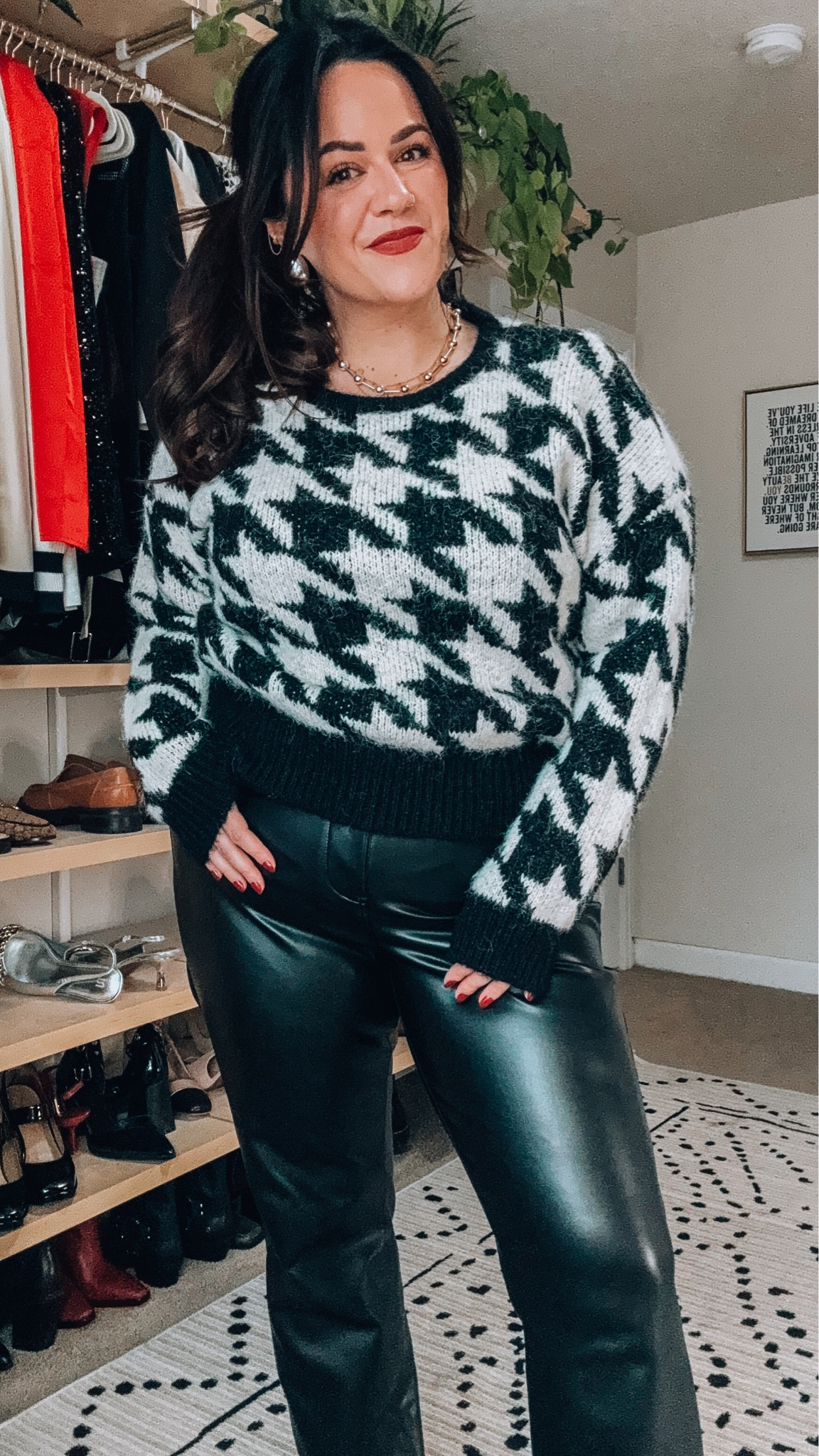 Midsize express holiday outfit 
50% off today! 
Houndstooth sweater xl 
Faux leather pants size 14 


#LTKCyberWeek #LTKmidsize #LTKHoliday