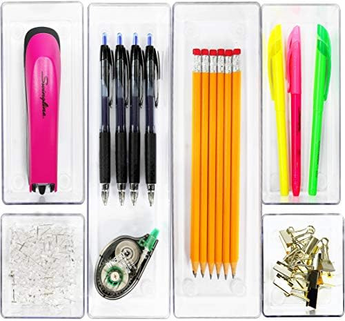 6 Pack - Simple Houseware Clear Plastic Desk Drawer Organizers | Amazon (US)