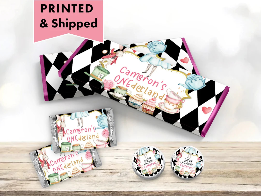 Alice Adventures in Wonderland Tea Party Onedrealnd 1st High Tea Cups Rabbit CANDY BAR Wrappers C... | Etsy (US)