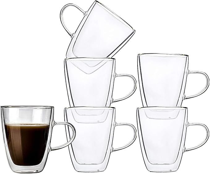 UMIZILI Set of 6, 10 Oz Double Wall Glasses, Glass Coffee Mugs & Tea Drinking Cups with Handle | Amazon (US)