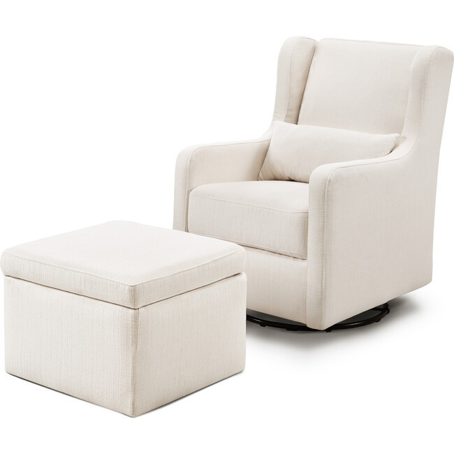 Adrian Swivel Glider with Storage Ottoman, Cream Linen | Maisonette