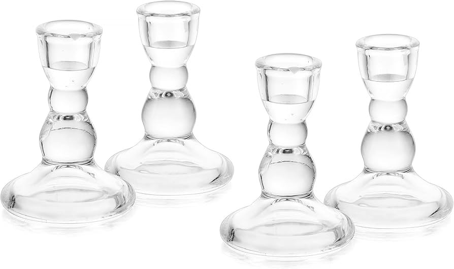 Glasseam Glass Candlestick Holder for Taper: 4pcs Clear Tapered Candle Holders for Standard Candl... | Amazon (US)