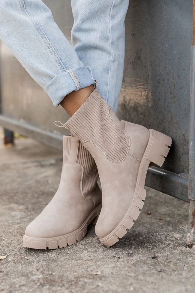 Jazzy Taupe Sock Style Booties | Pink Lily