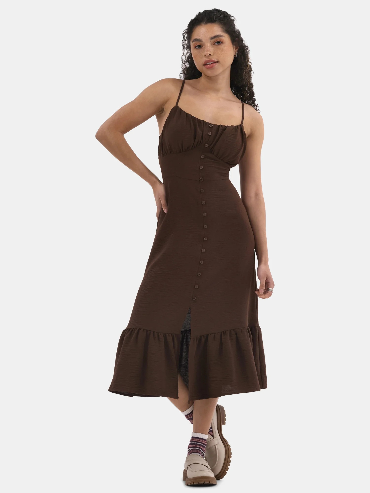 No Boundaries Cami Peasant Midi Dress, Women's | Walmart (US)