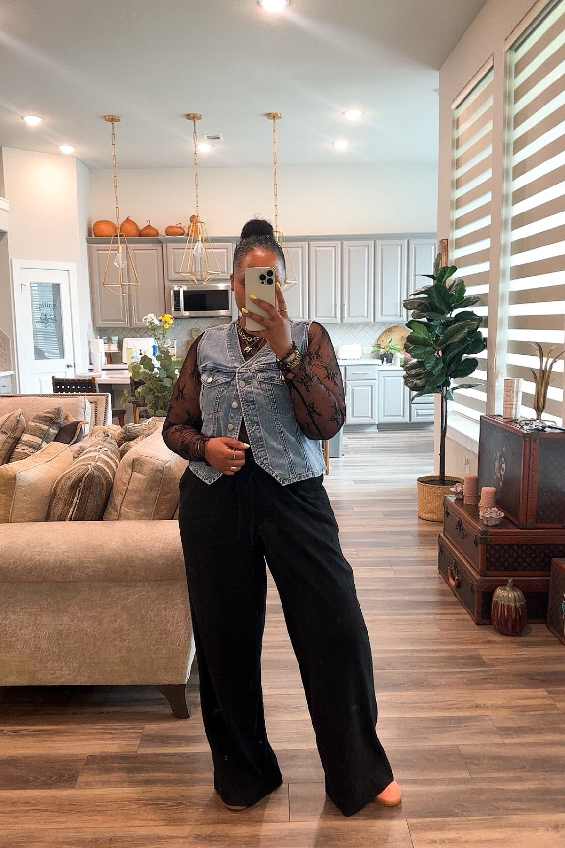 
Top (medium) 
Vest (large) 
Pants (medium) 
Sneakers (size down 1/2) 

Linen pants - vacation outfit - lace top - vacation outfit - edgy outfit - spring outfit - summer outfit - sneakers - adidas - target - affordable outfjt - country outfjt - denim vest - vest -  #ltksalealert #ltkshoecrush #ltkstyletip      