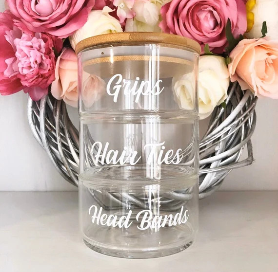 Personalised 3 Tier Stackable Eco Friendly Glass Bamboo Storage Jar // Food Kitchen // Cotton Bud... | Etsy (US)